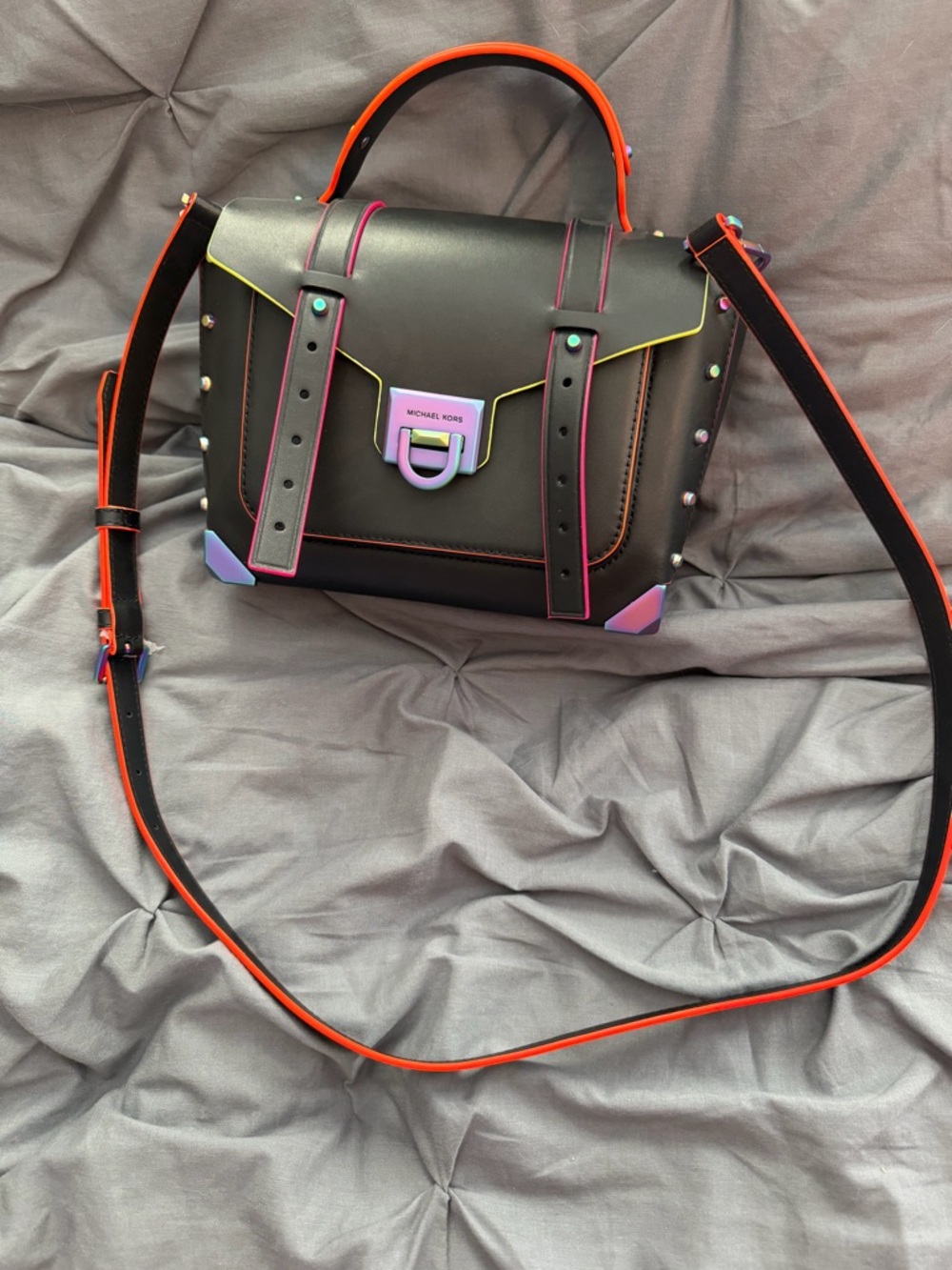 Michael Kors Black Satchel with Neon Trim